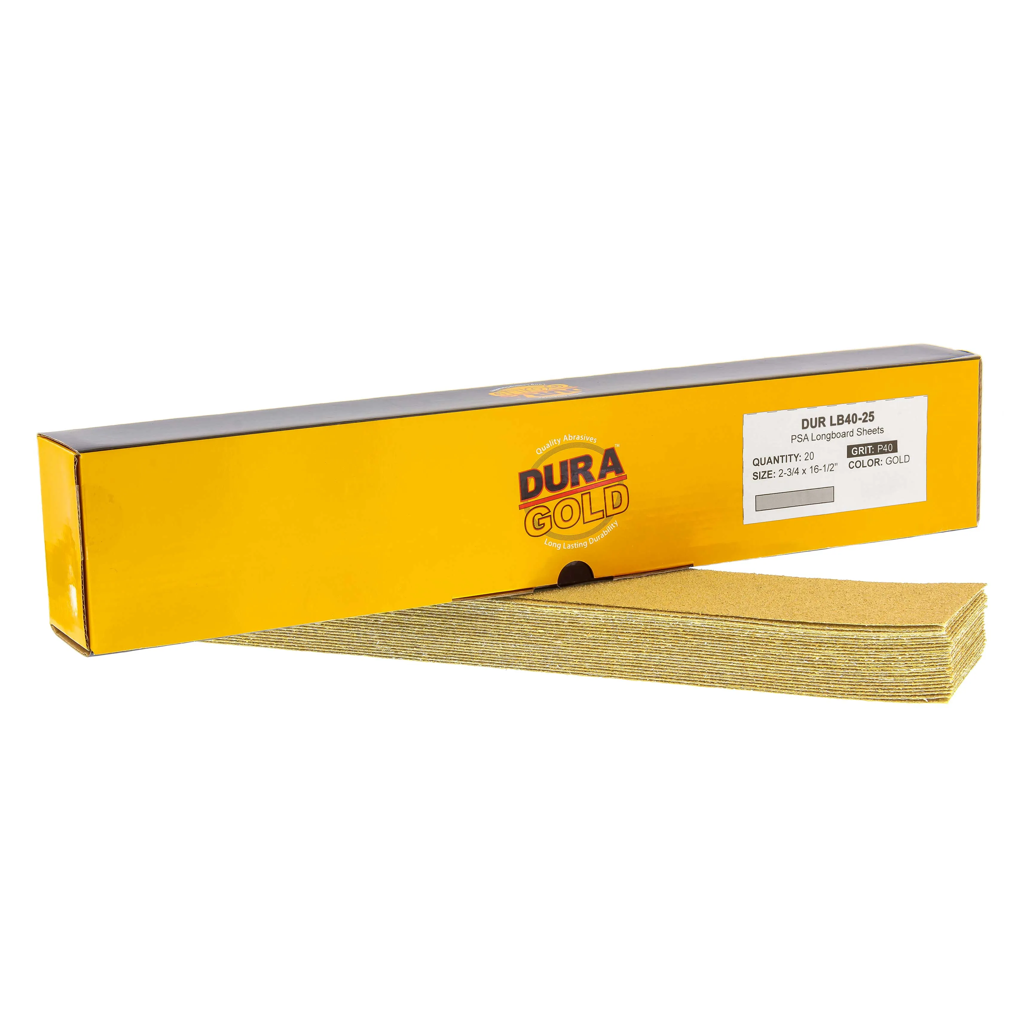 40 Grit - Gold - Longboard Sheets 2-3/4" wide by 16-1/2" long - PSA Self Adhesive Stickyback Sandpaper - Box of 20